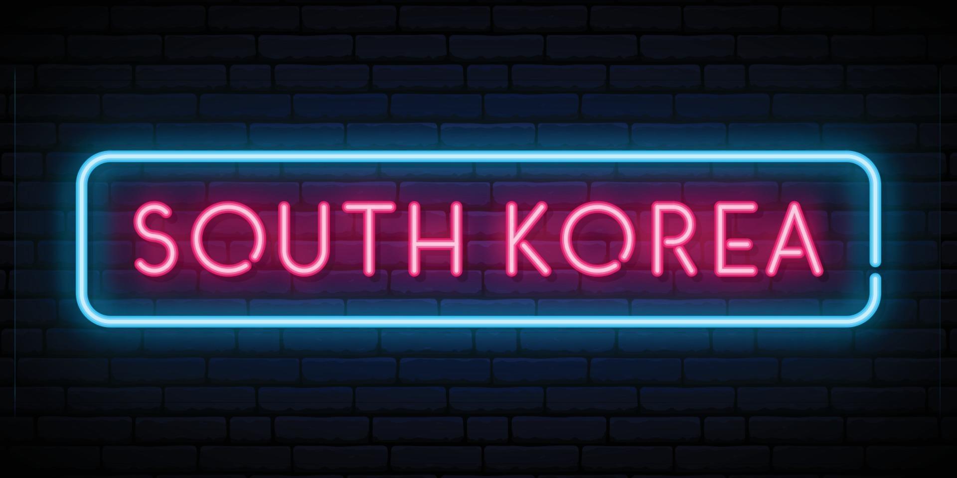 South Korea neon sign. Bright light signboard. vector