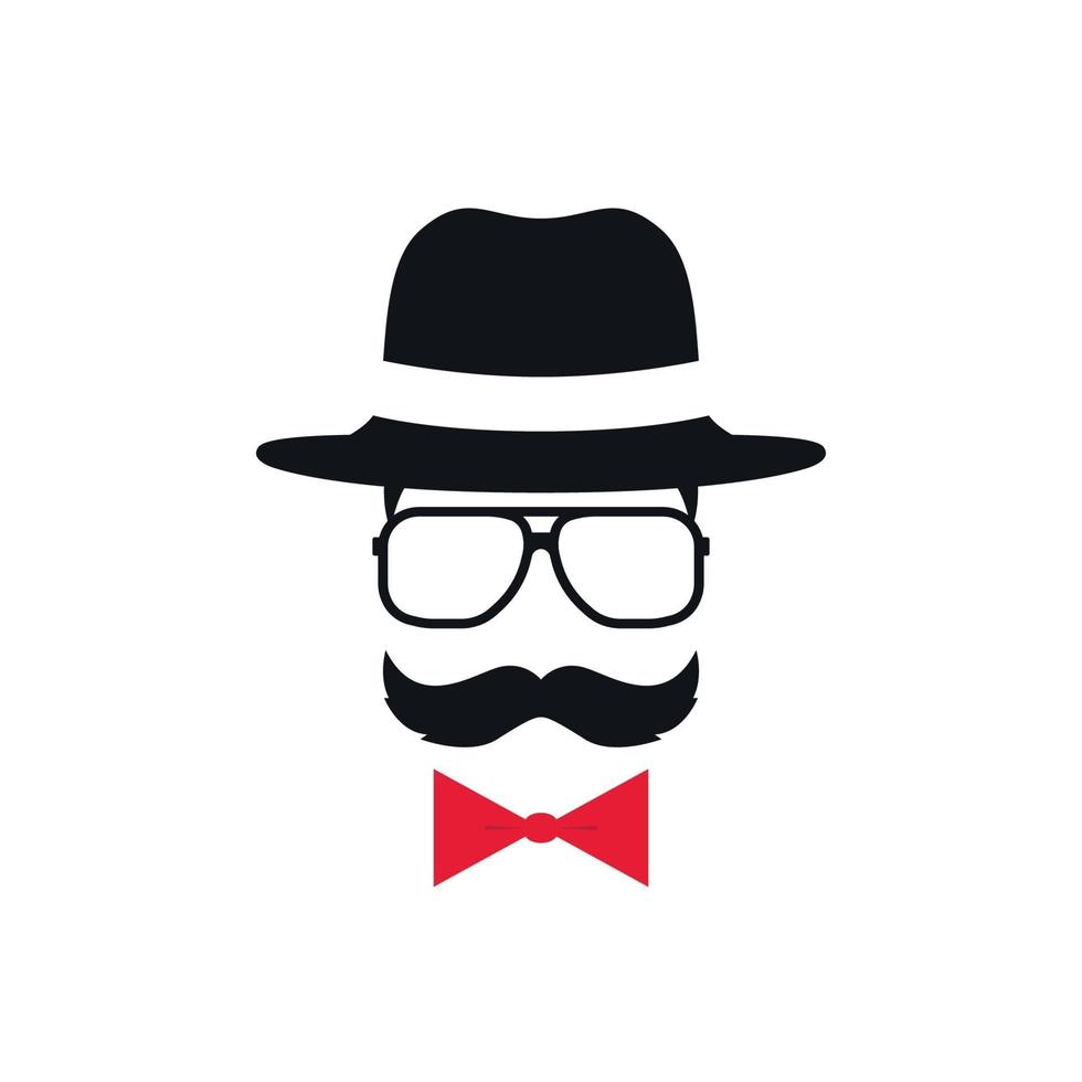 Hipster in hat, glasses and red bow tie. Portrait of man with mustache. vector