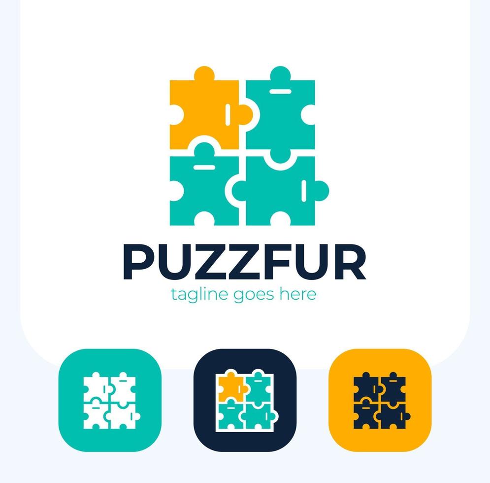 Puzzle Pieces furniture Logo Design set vector