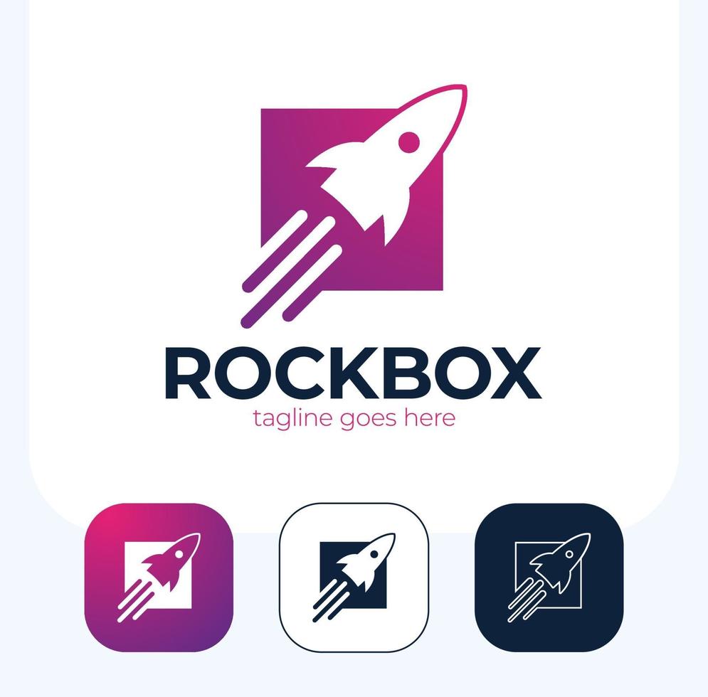 Rocket launch box logo design vector template set