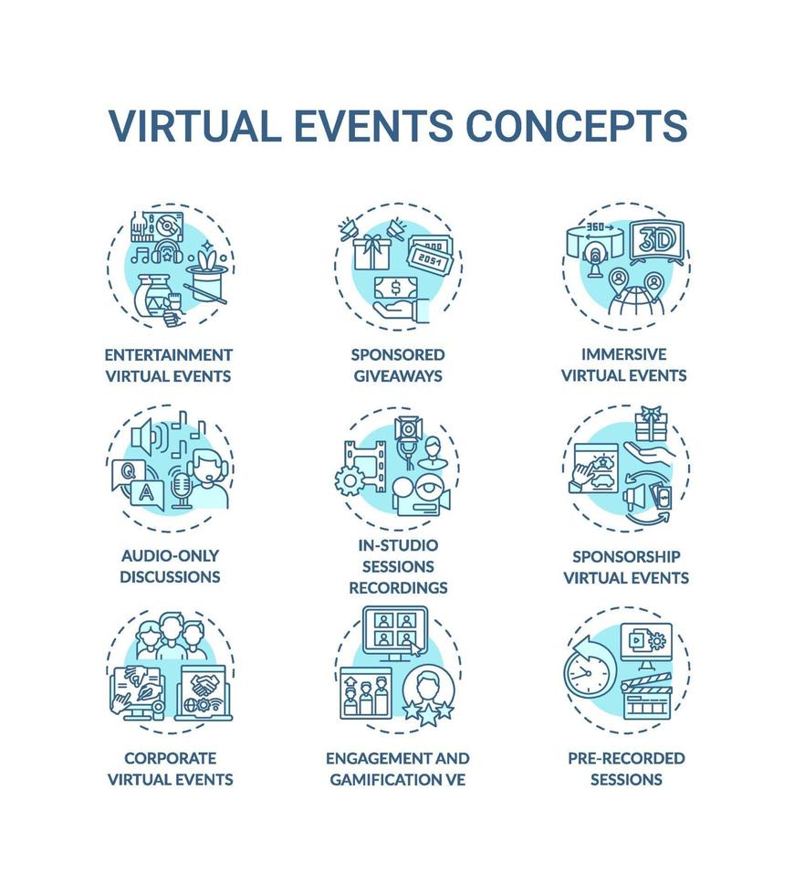 Conjunto de iconos de concepto de eventos virtuales vector