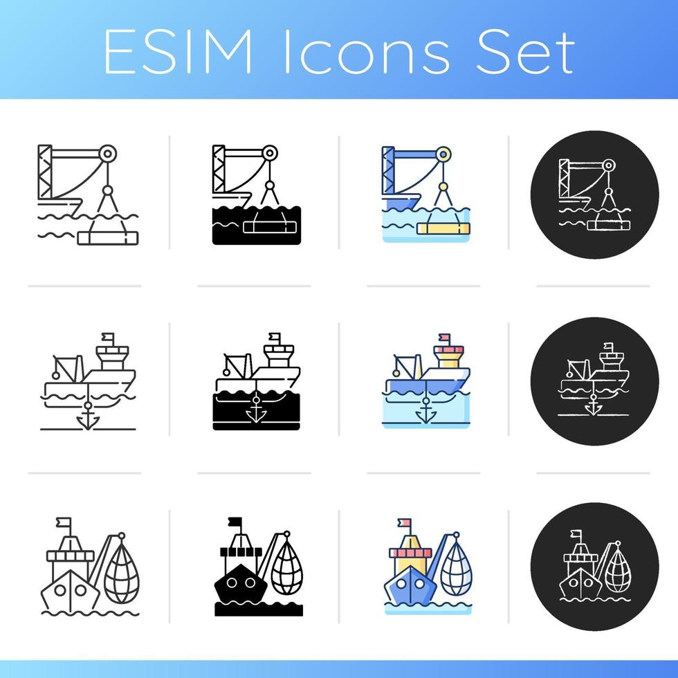 conjunto de iconos del sector de la industria marina vector