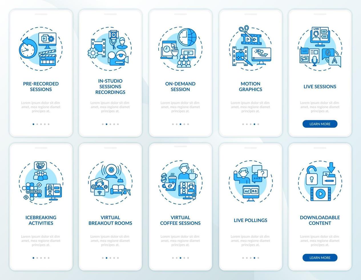 sesiones remotas incorporando la pantalla de la página de la aplicación móvil con el conjunto de conceptos vector