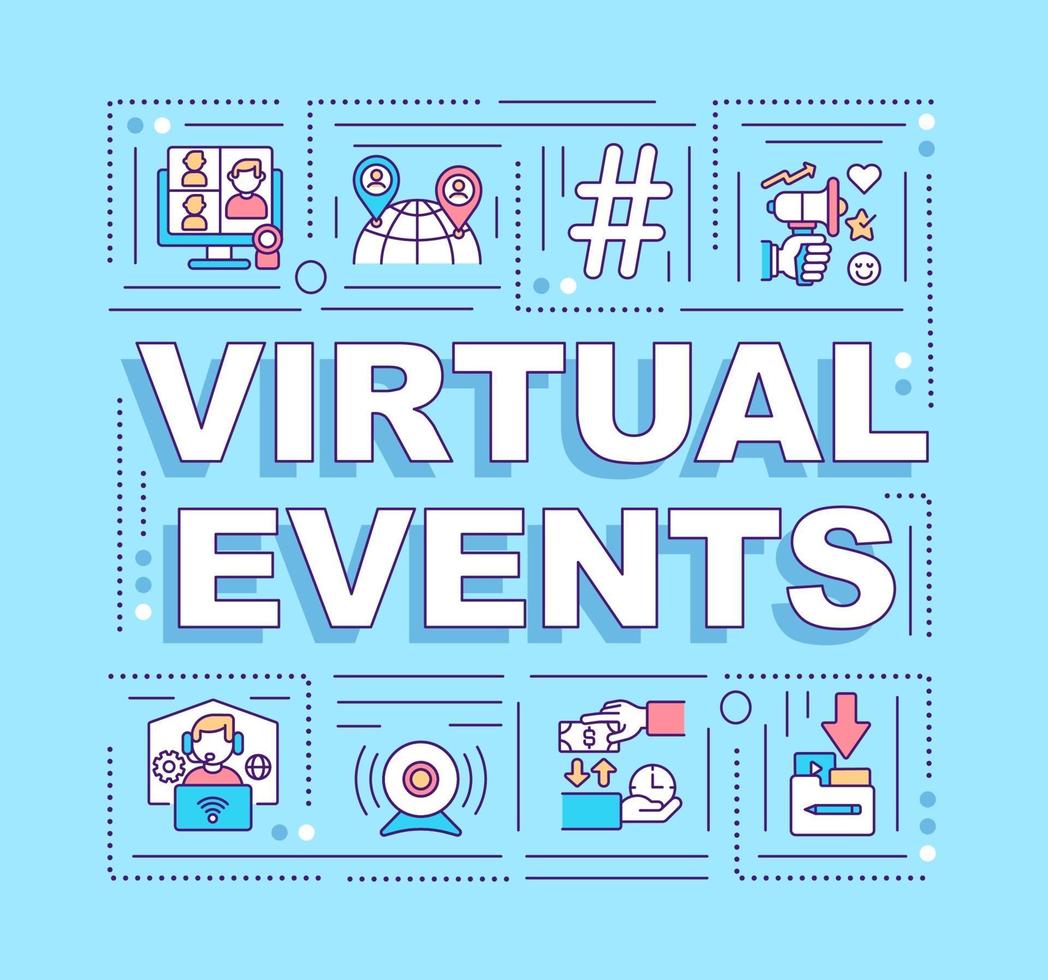 banner de conceptos de palabra de eventos virtuales vector