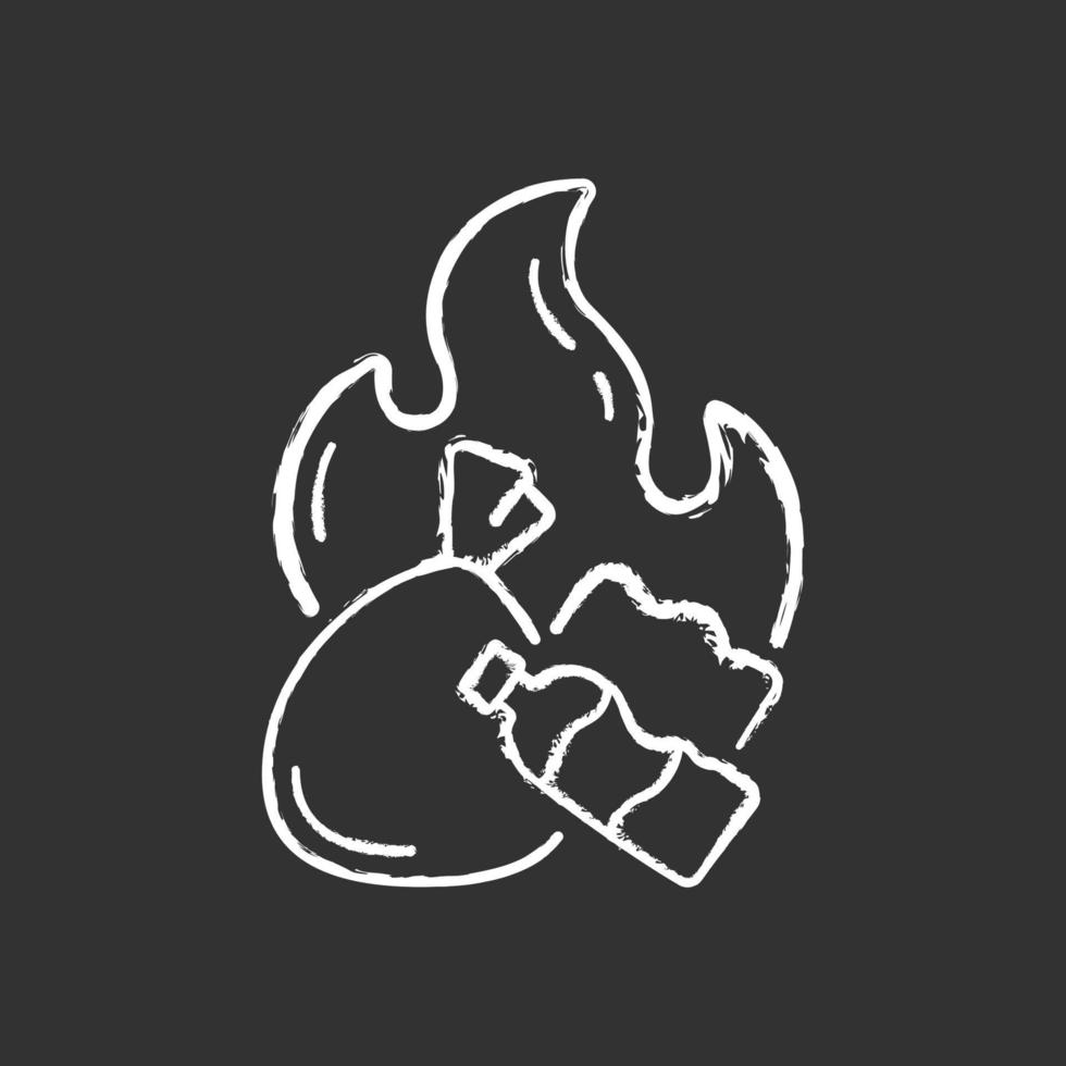 Burning garbage chalk white icon on black background vector
