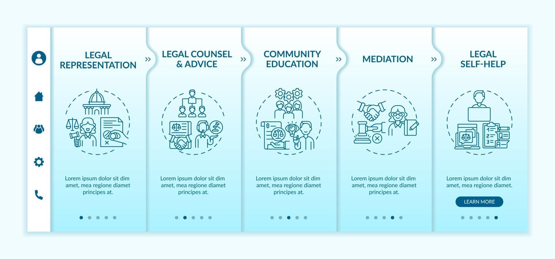 Legal services categories onboarding vector template