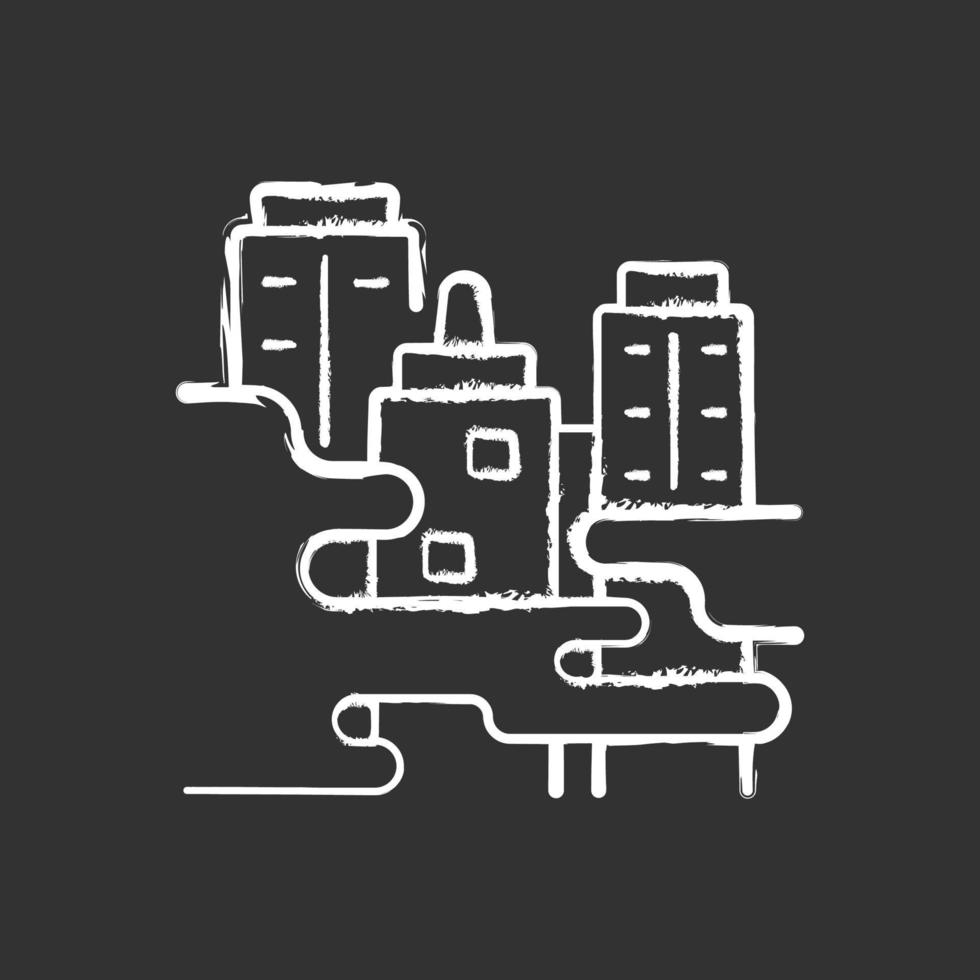 City life chalk white icon on black background vector