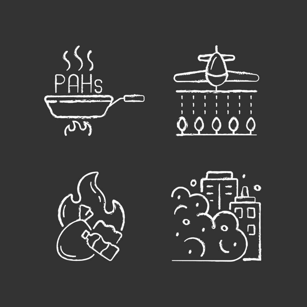 Air pollution chalk white icons set on black background vector