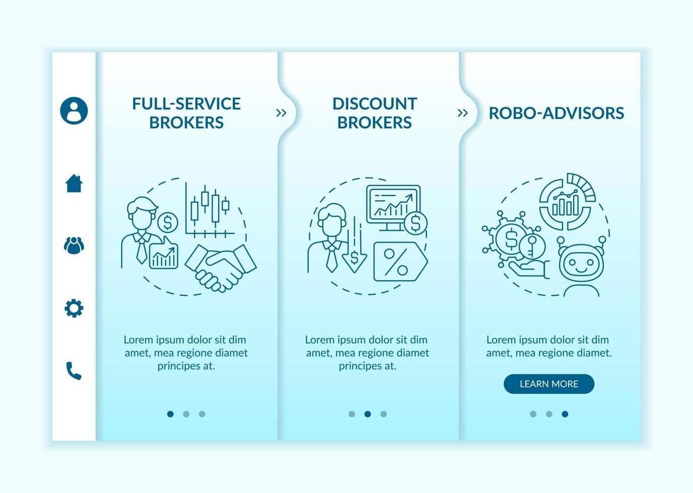 Professional trader types onboarding vector template