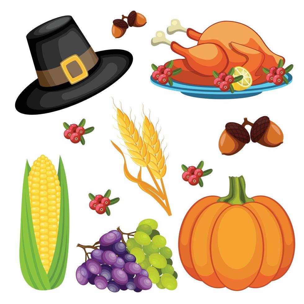 Thanksgiving day icons set vector