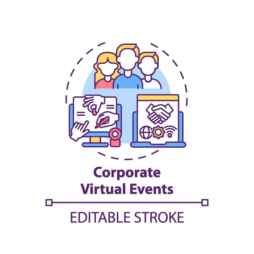 icono de concepto de eventos virtuales corporativos vector