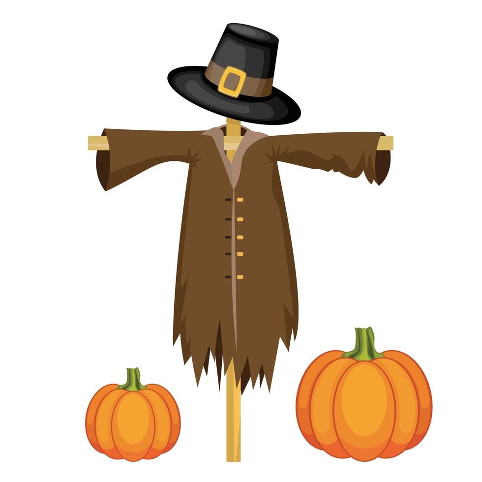 Scarecrow wearing pilgrim hat vector