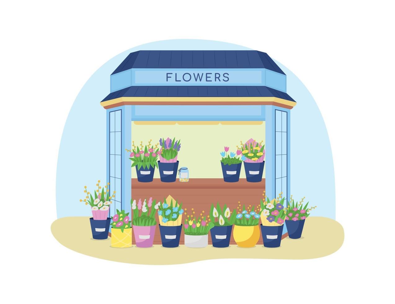 Flowers kiosk 2D vector web banner, poster