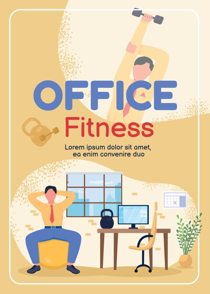 Exercise at workplace poster flat vector template