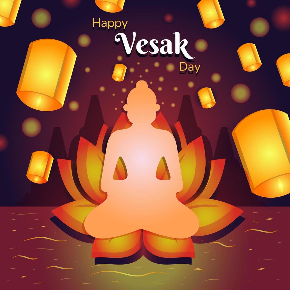 Happy Vesak Day with Beautiful Lantern vector