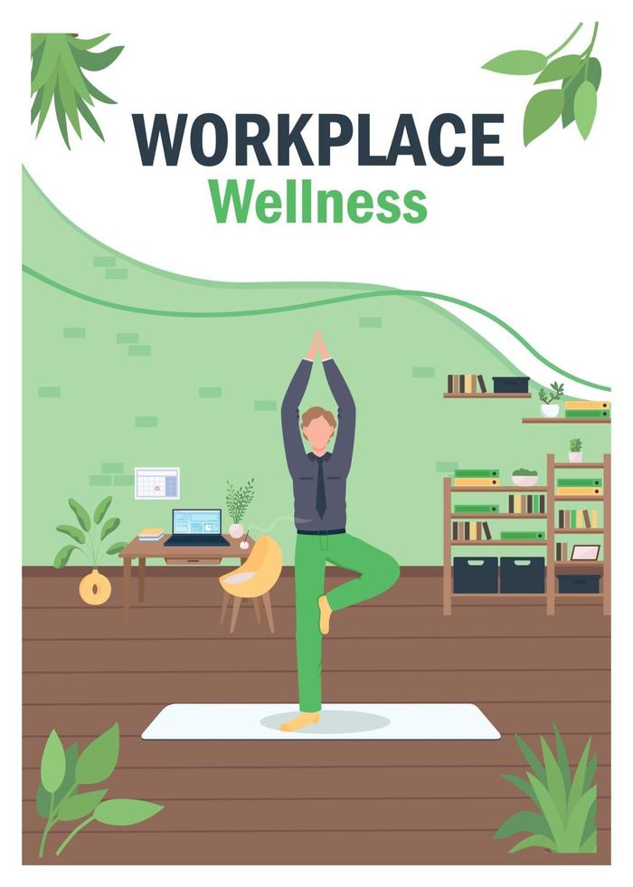 Workout at workplace poster flat vector template