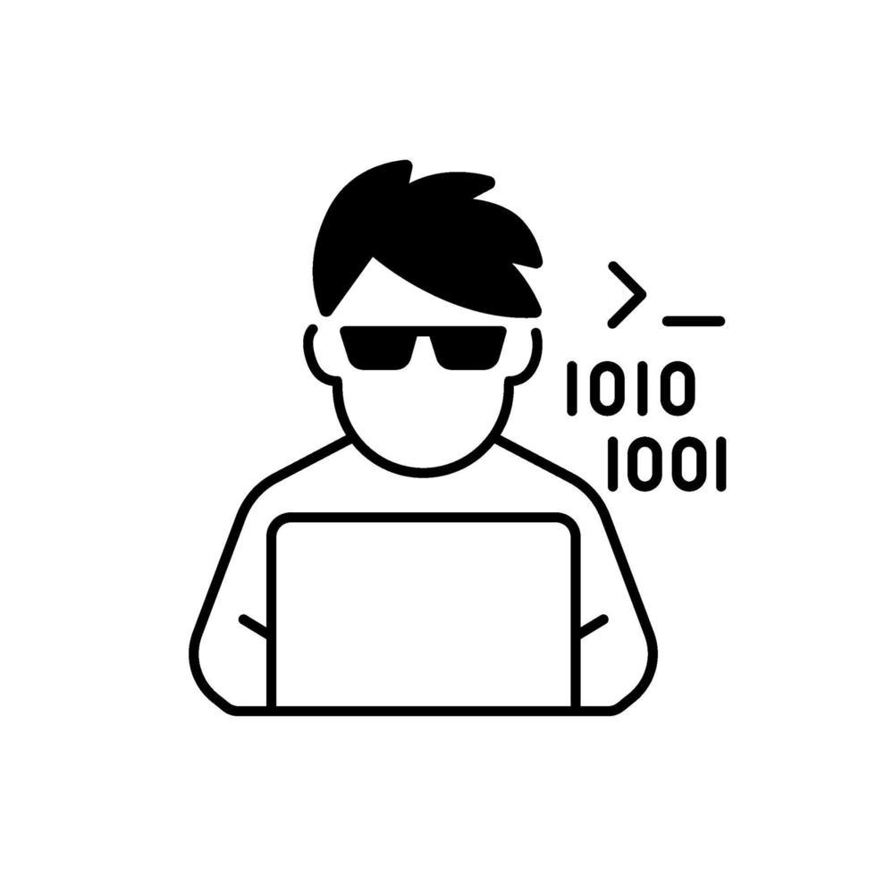 Programmer, computer expert black linear icon vector