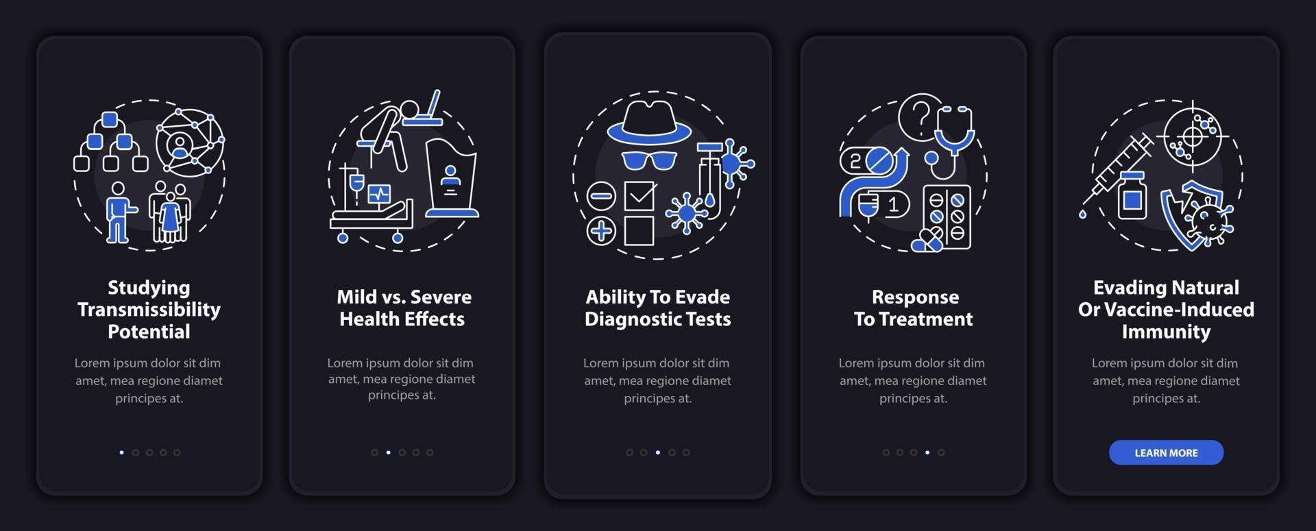 Virus results onboarding mobile app page screen with concepts vector