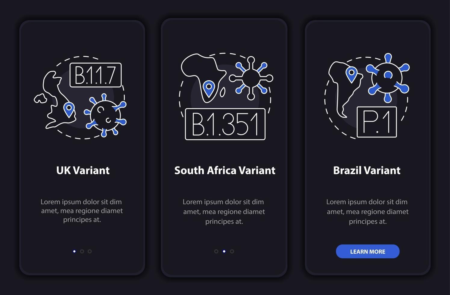 tipos de virus que incorporan la pantalla de la página de la aplicación móvil con conceptos vector