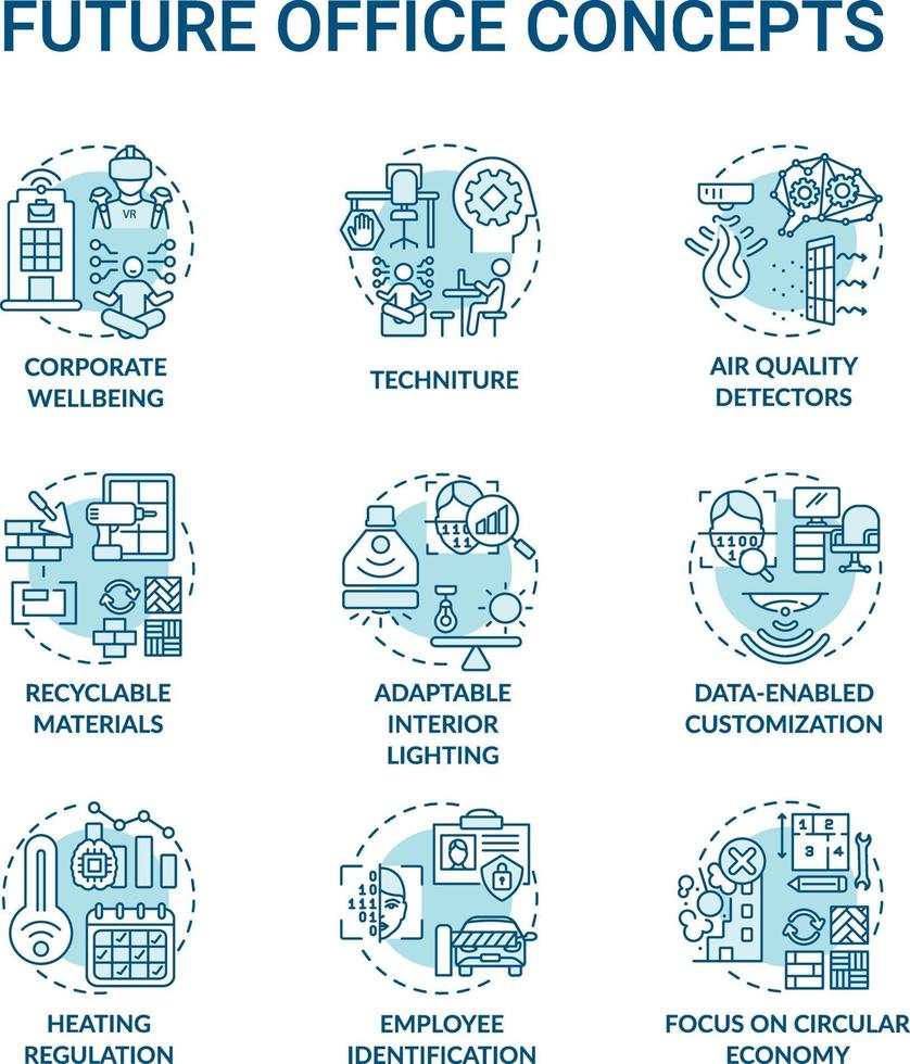 conjunto de iconos de concepto de oficina futura vector