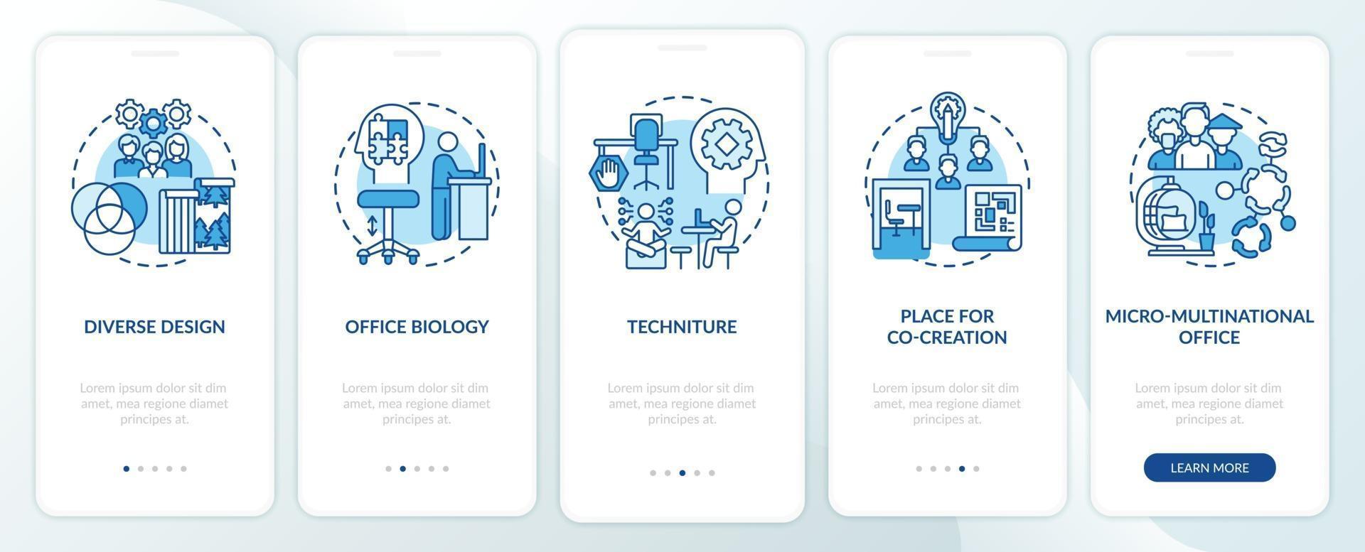 Workspace tendency onboarding mobile app page screen with concepts vector