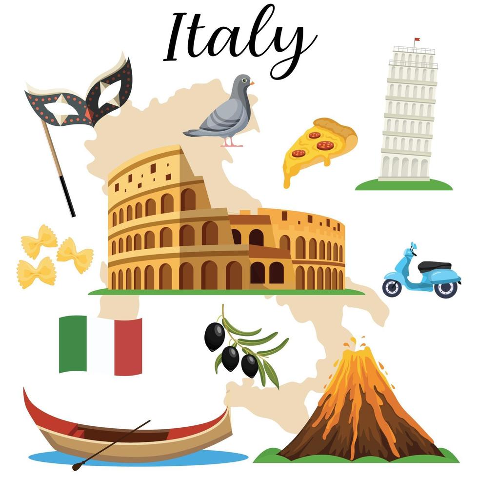 italy icons set vector