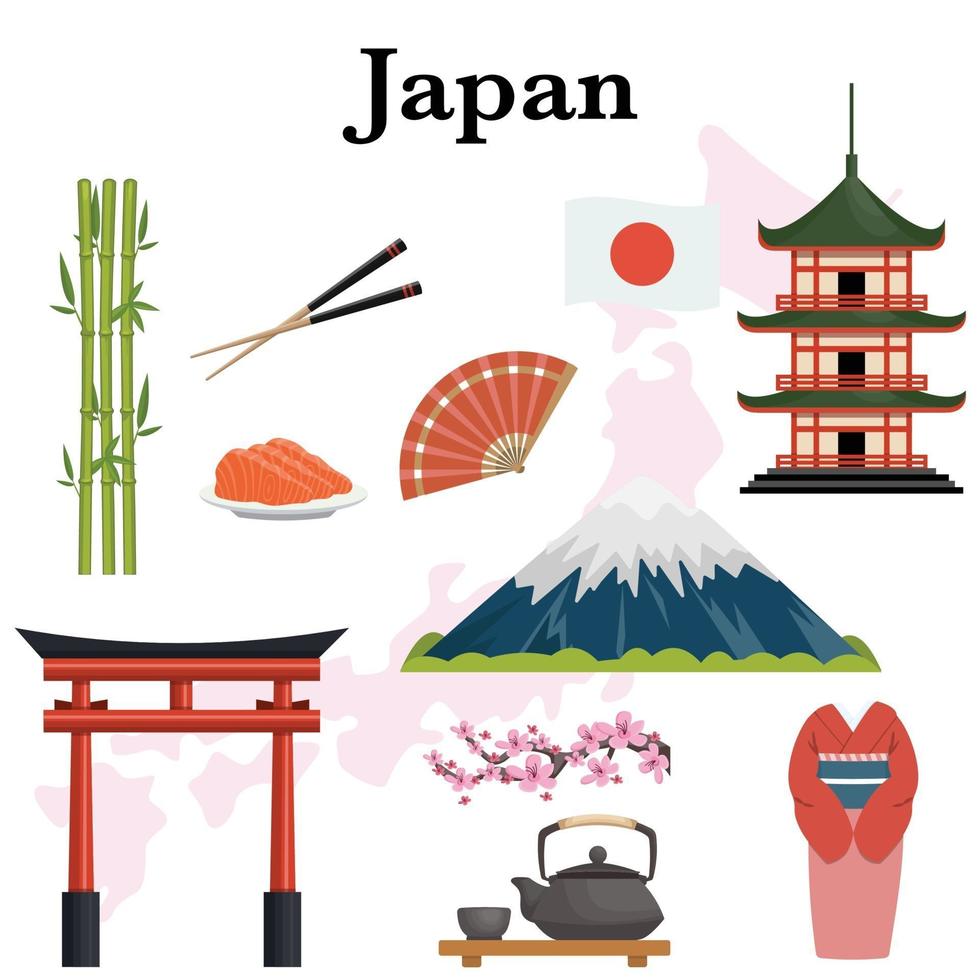 Japan icons set vector