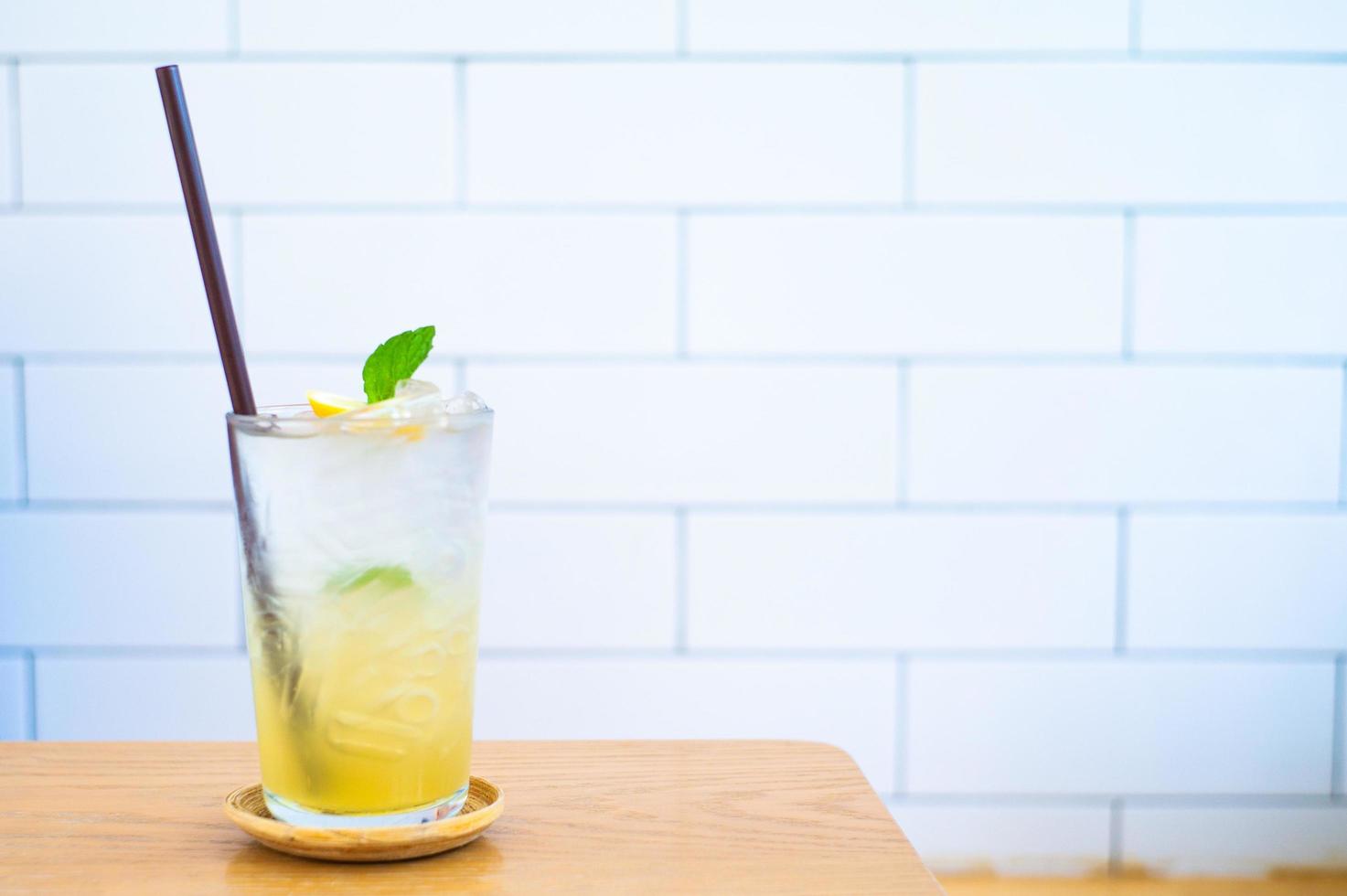 Close-up of a glass of iced lemonade photo