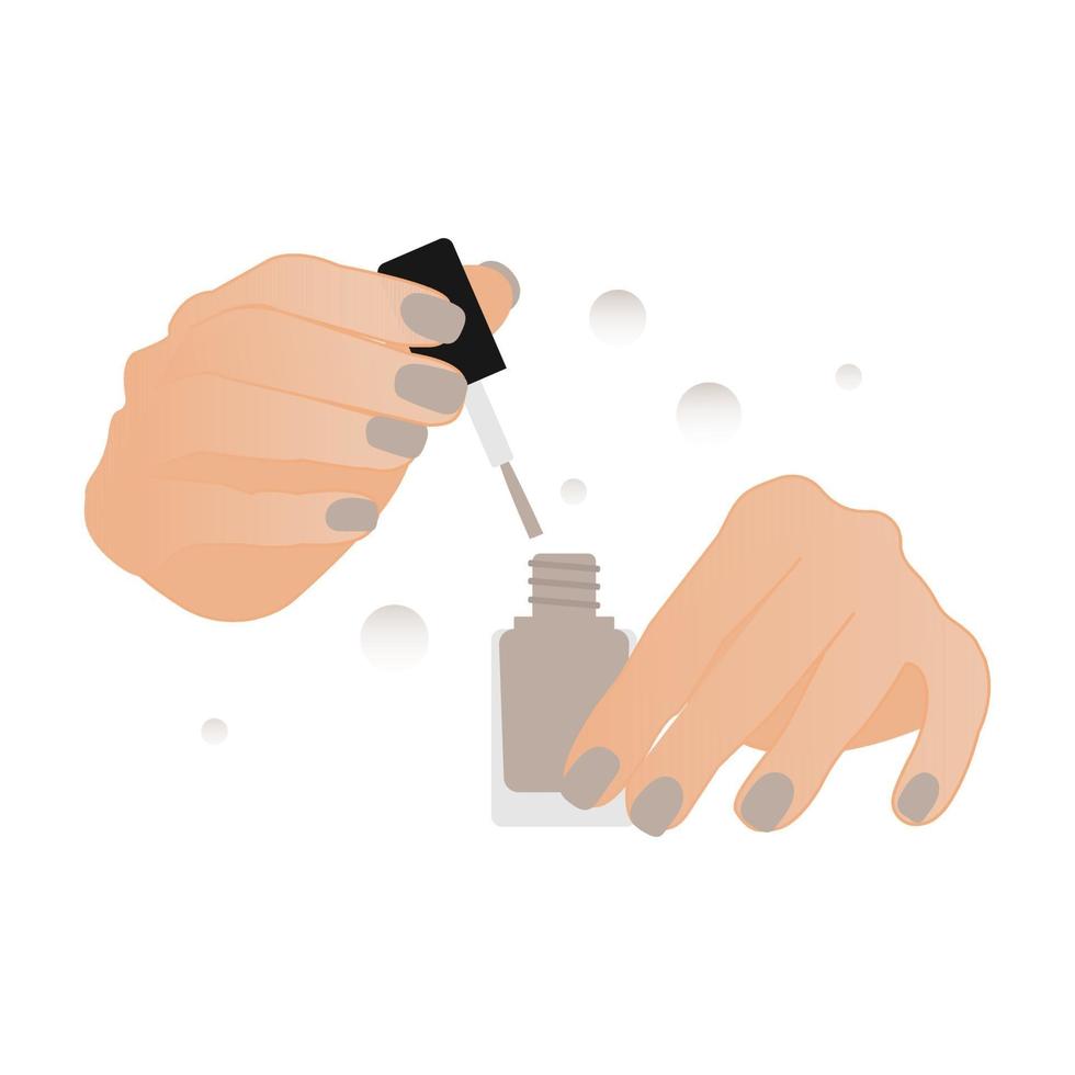 manos de mujer puliendo las uñas con el esmalte de uñas. Ilustración de vector de color de moda de esmalte de uñas.