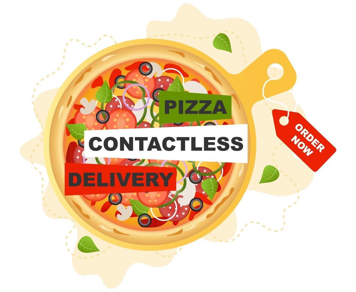 Pizza contactless delivery vector concept, great design for any purposes. Flat Vector cartoon style illustration.