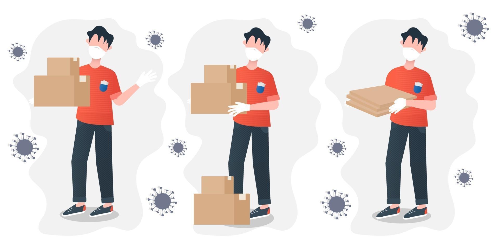 Safe delivery vector illustration cartoon style. Flat illustration with safe delivery for banner design. Coronavirus protection. Coronavirus outbreak. Customer service. Contactless delivery.
