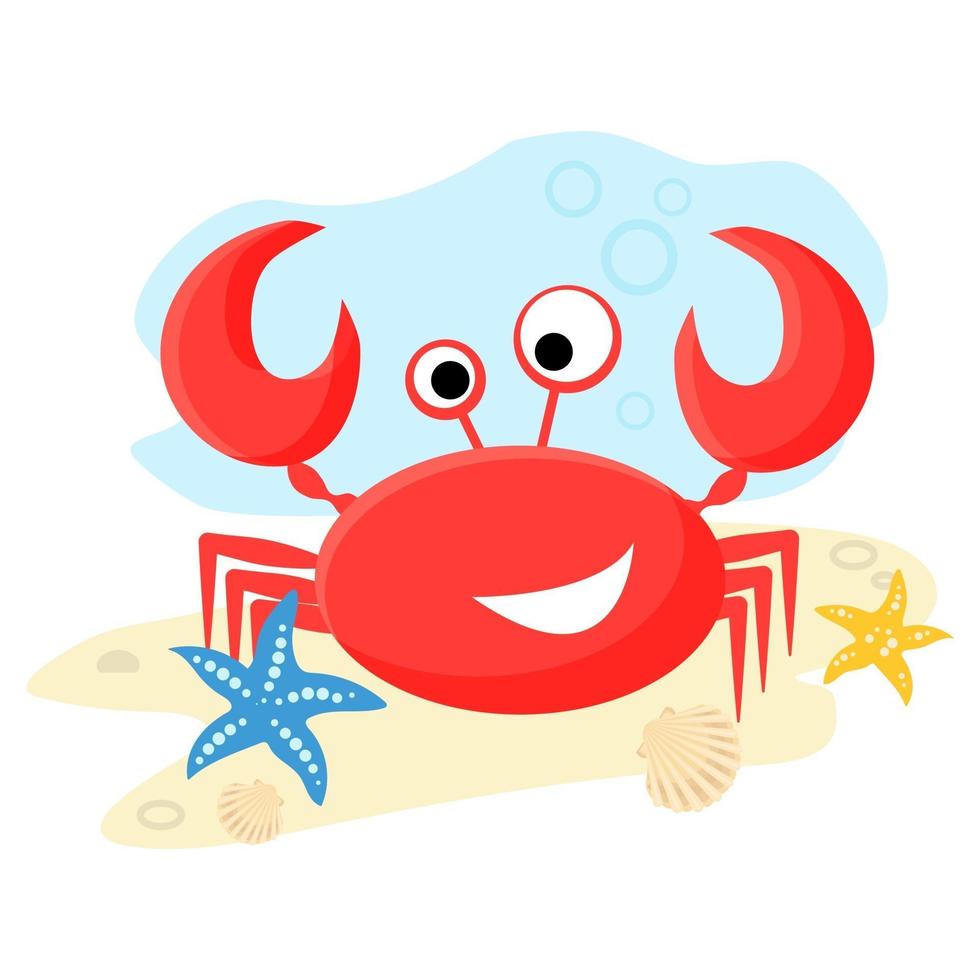 Red Sea crab. Flat vector illustration in cartoon style. Isolated on white background.