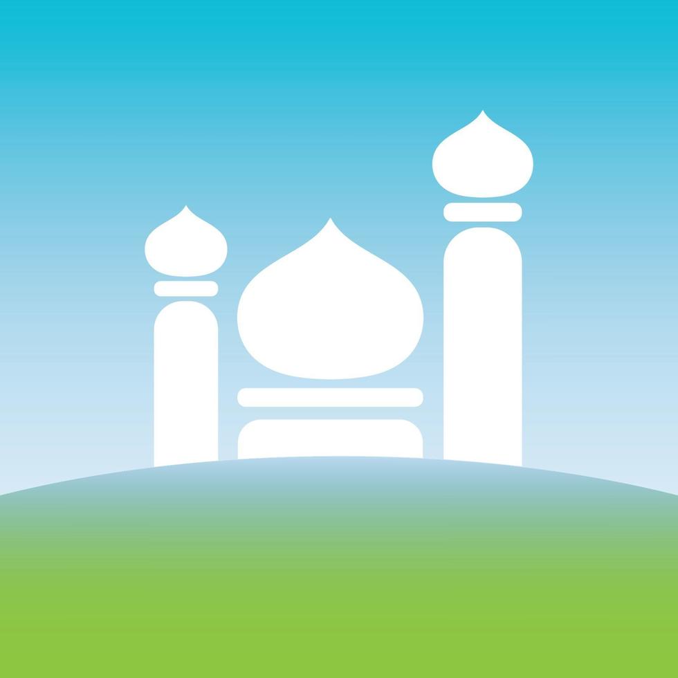 the silhouette of the mosque above the green earth and under the blue sky vector image