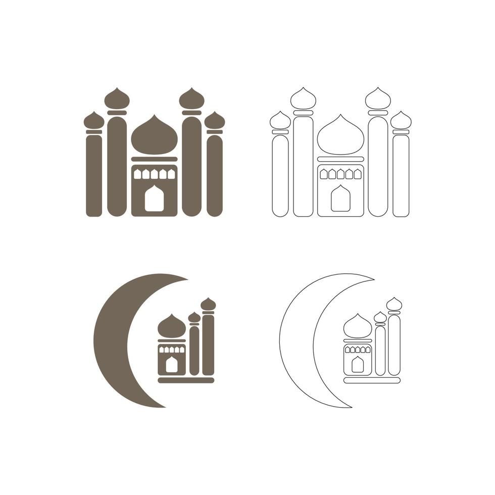 set icon of mosque fill and line vector image