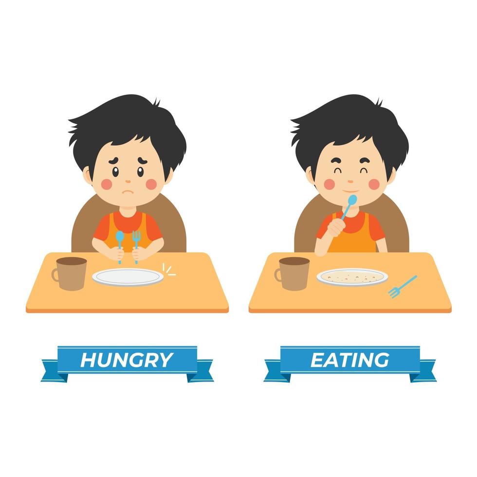 stock vector niños hambrientos y comiendo