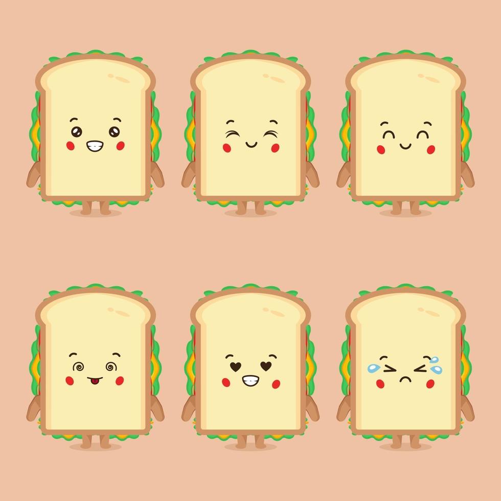 lindo personaje sándwich con expresión vector