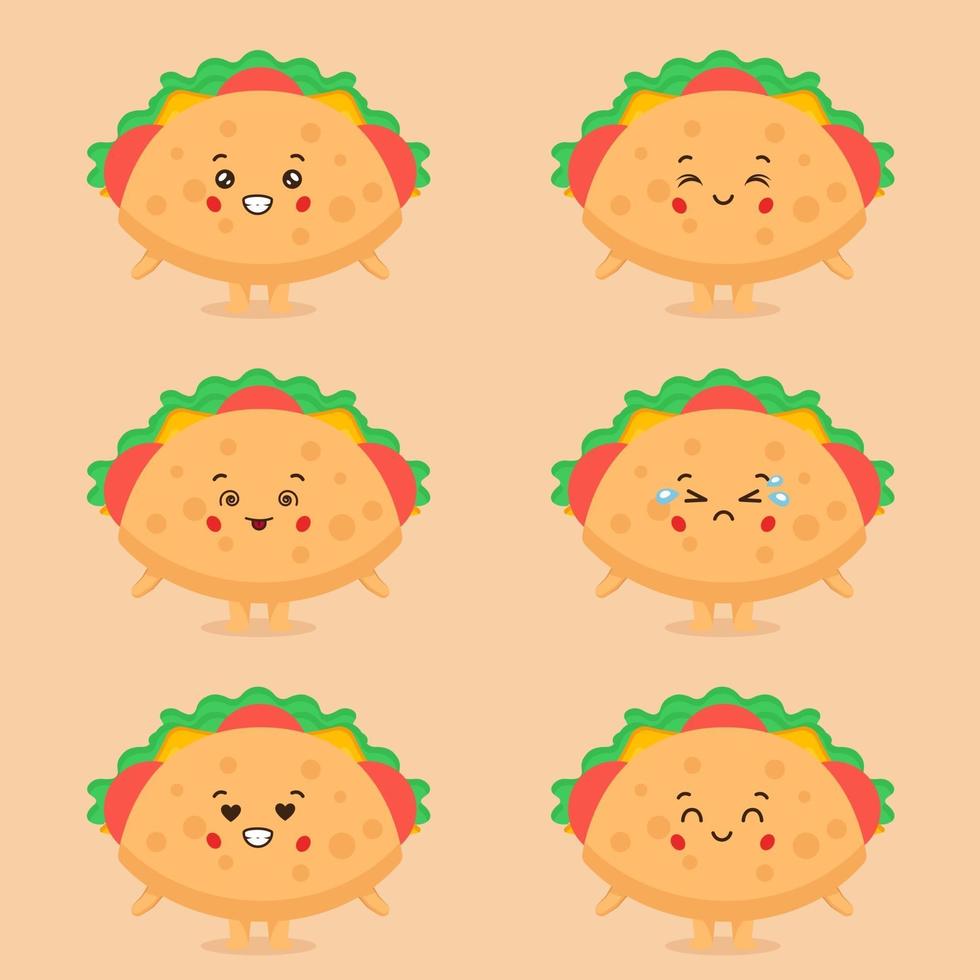 lindo personaje de taco con expresión vector