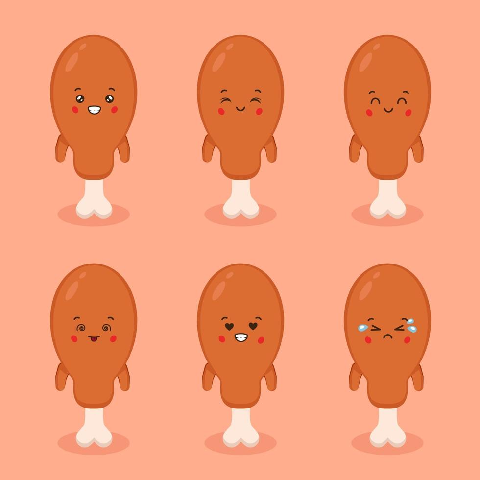 Cute Fried Chicken With Expression vector