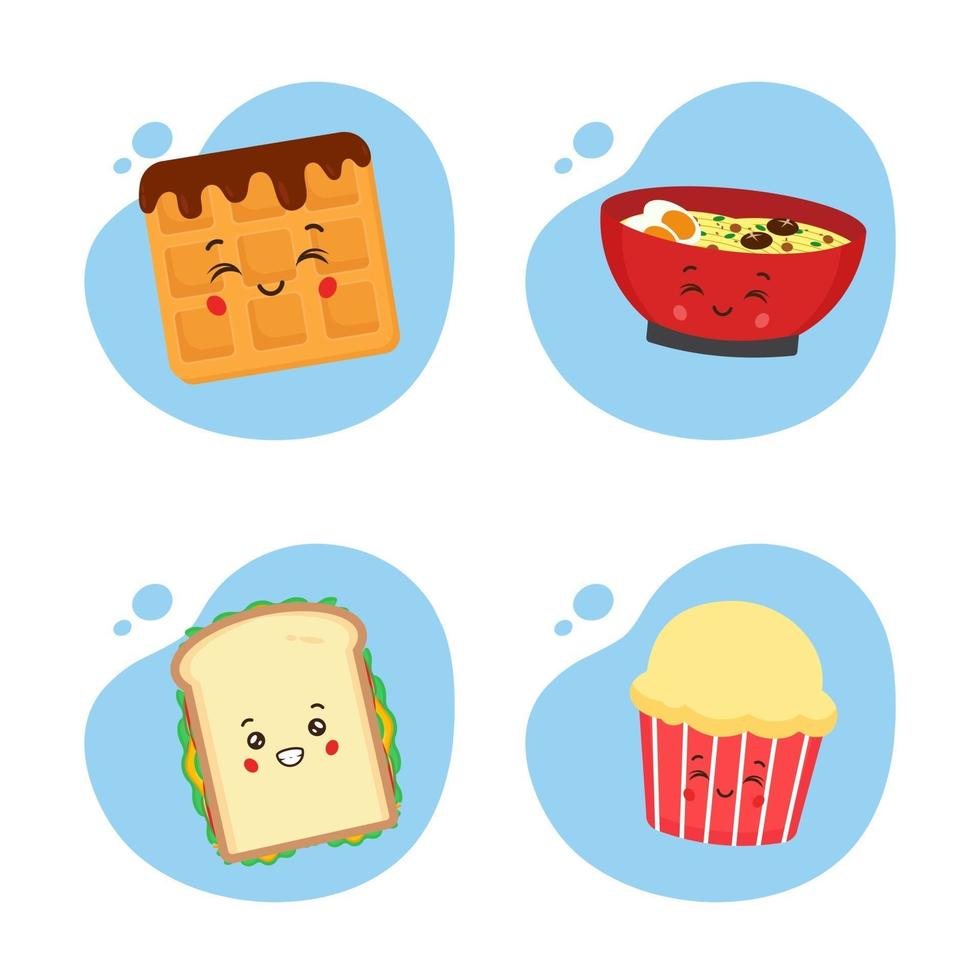 juego de 4 comida kawaii vector