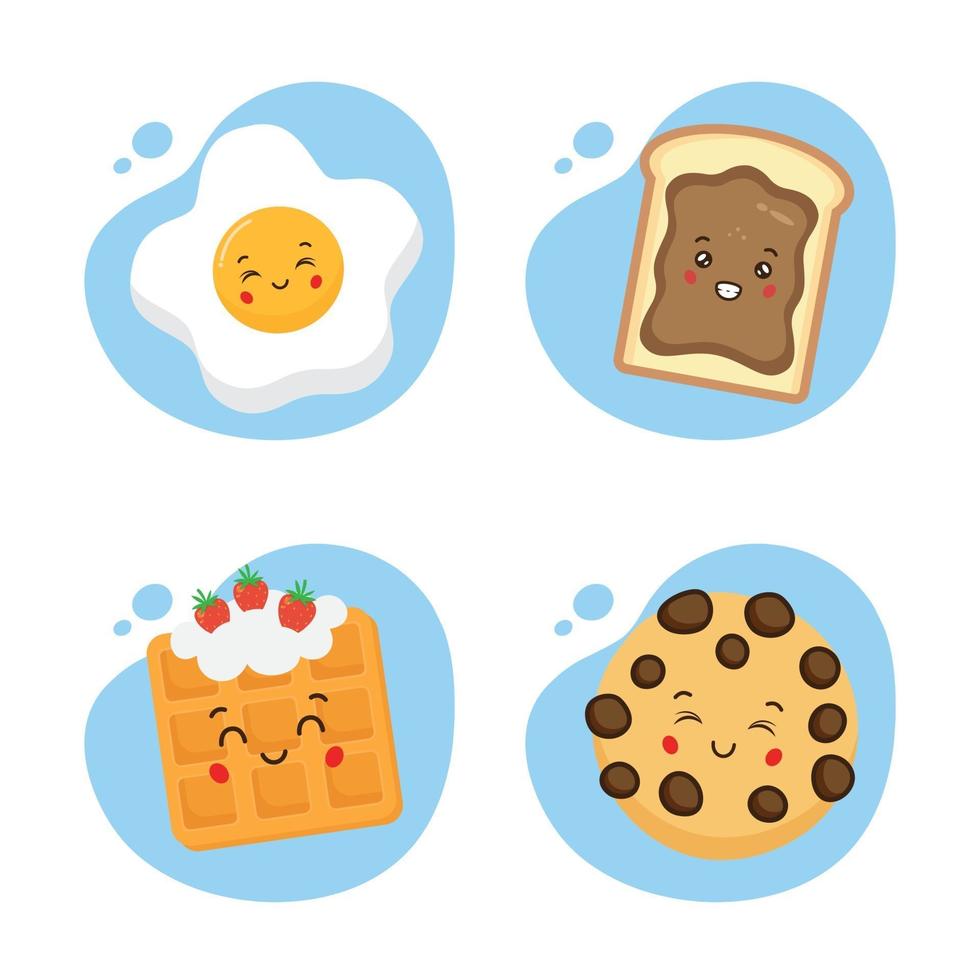 Set of 4 Kawaii Food vector