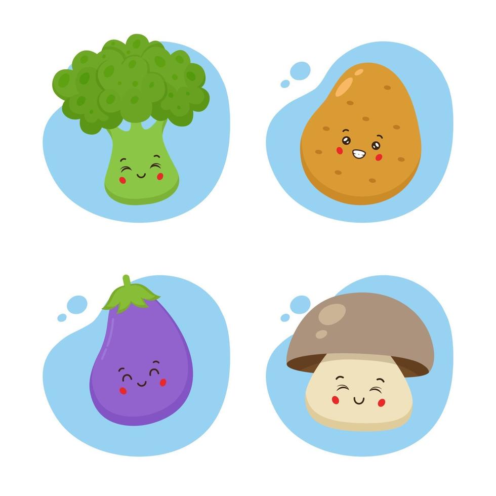 Set of 4 Kawaii Vegetables vector