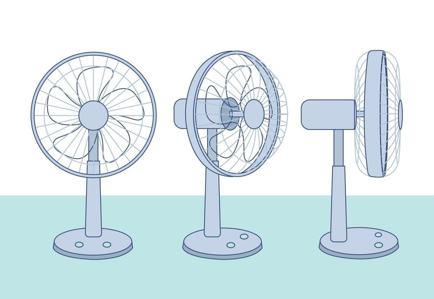 Varias vistas del ventilador eléctrico. ilustraciones de diseño de vectores de estilo dibujado a mano.