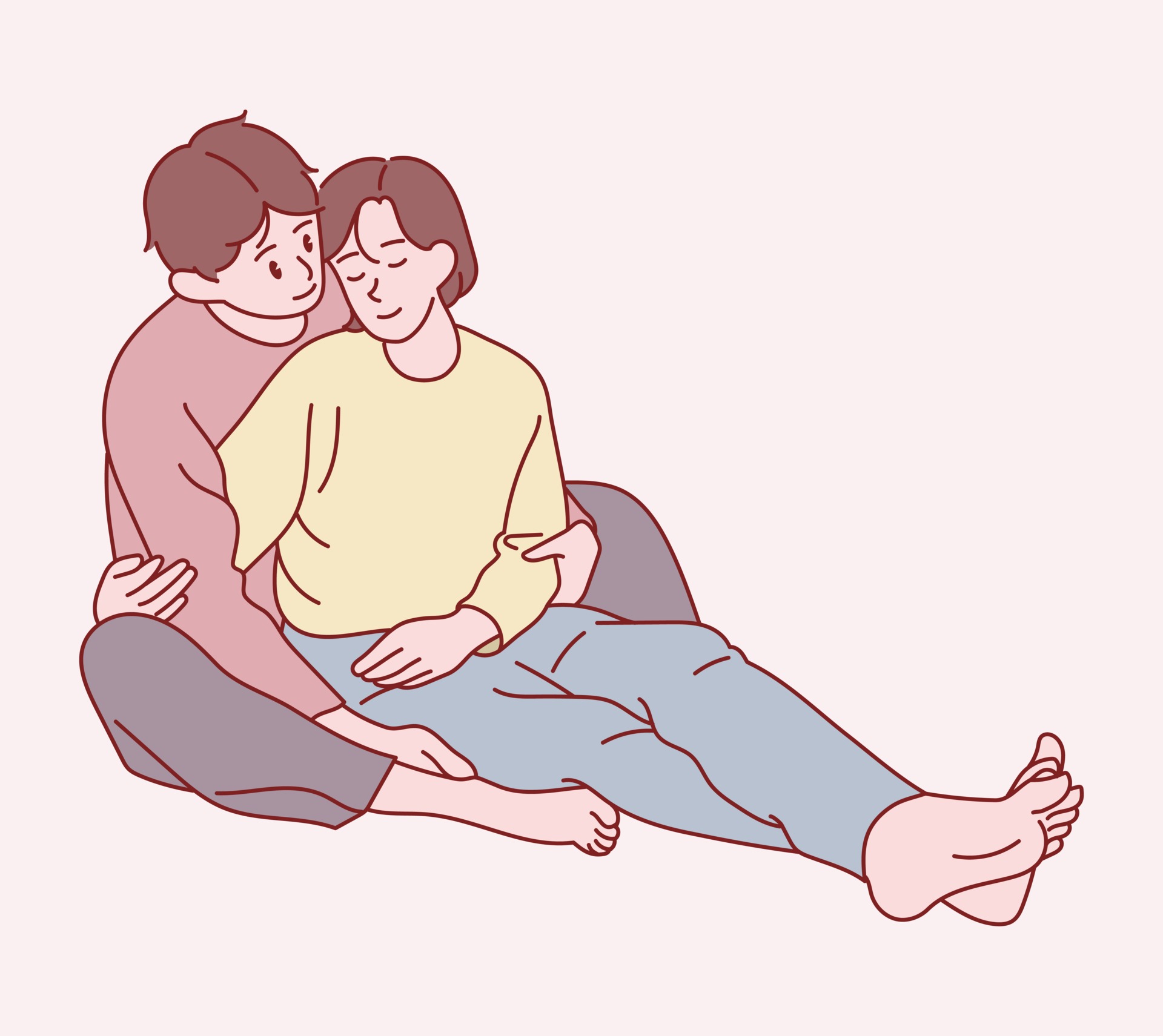 A cute couple is sitting in a friendly pose. hand drawn style vector