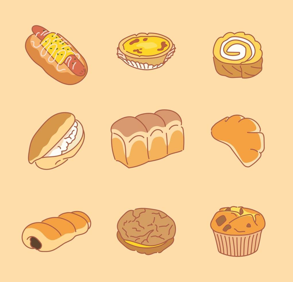 Delicious breads. hand drawn style vector design illustrations.