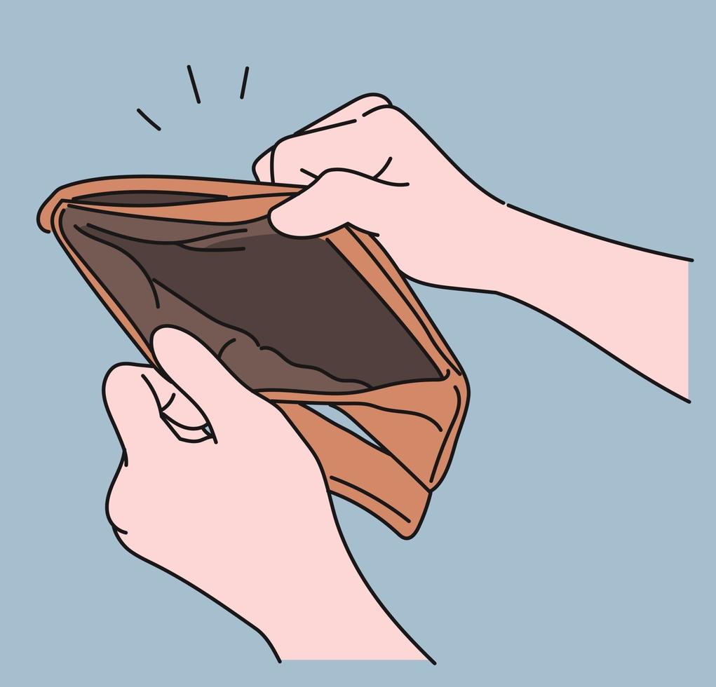 A hand showing an empty wallet. hand drawn style vector design illustrations.