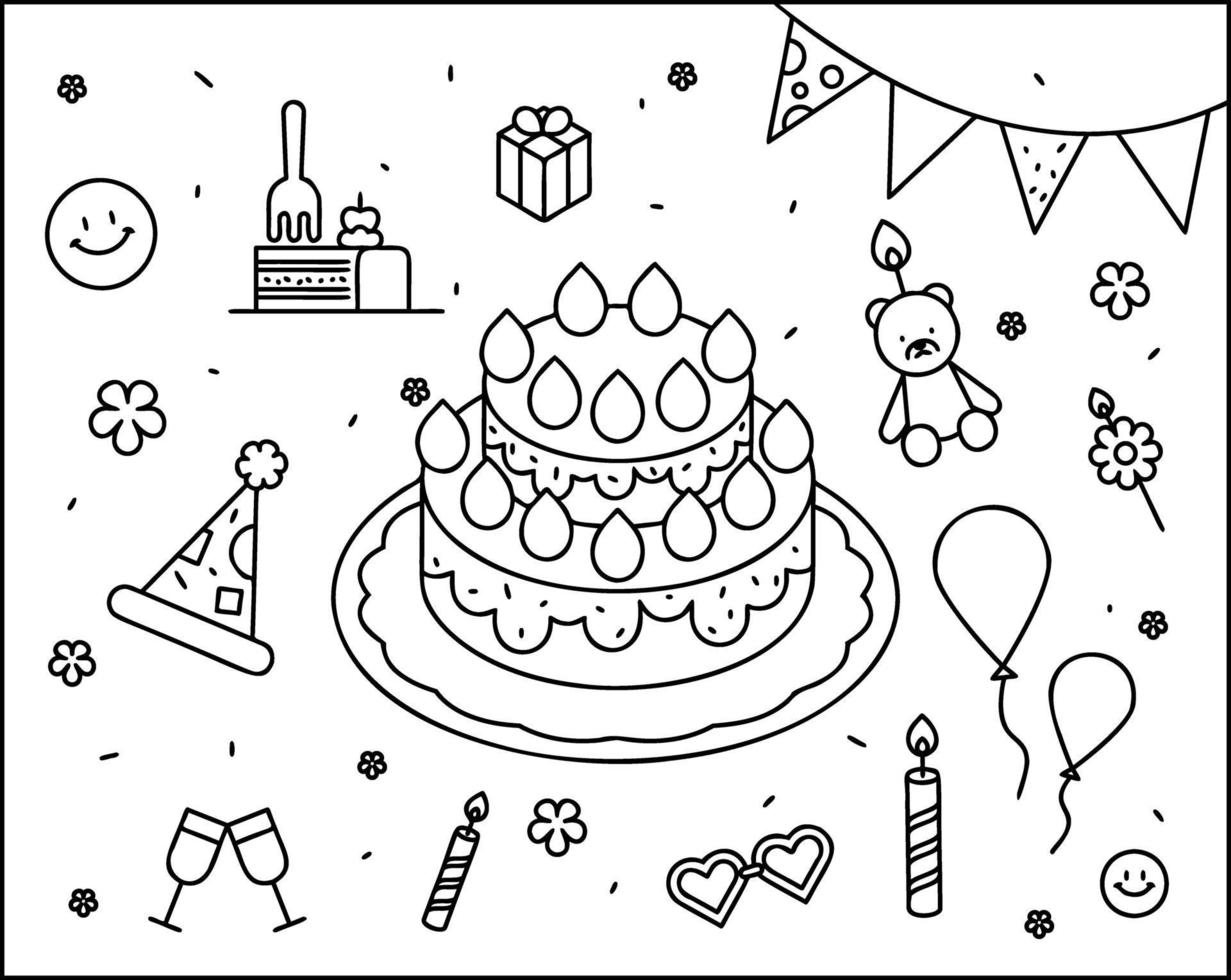 Birthday party object coloring page. flat design style minimal vector illustration.
