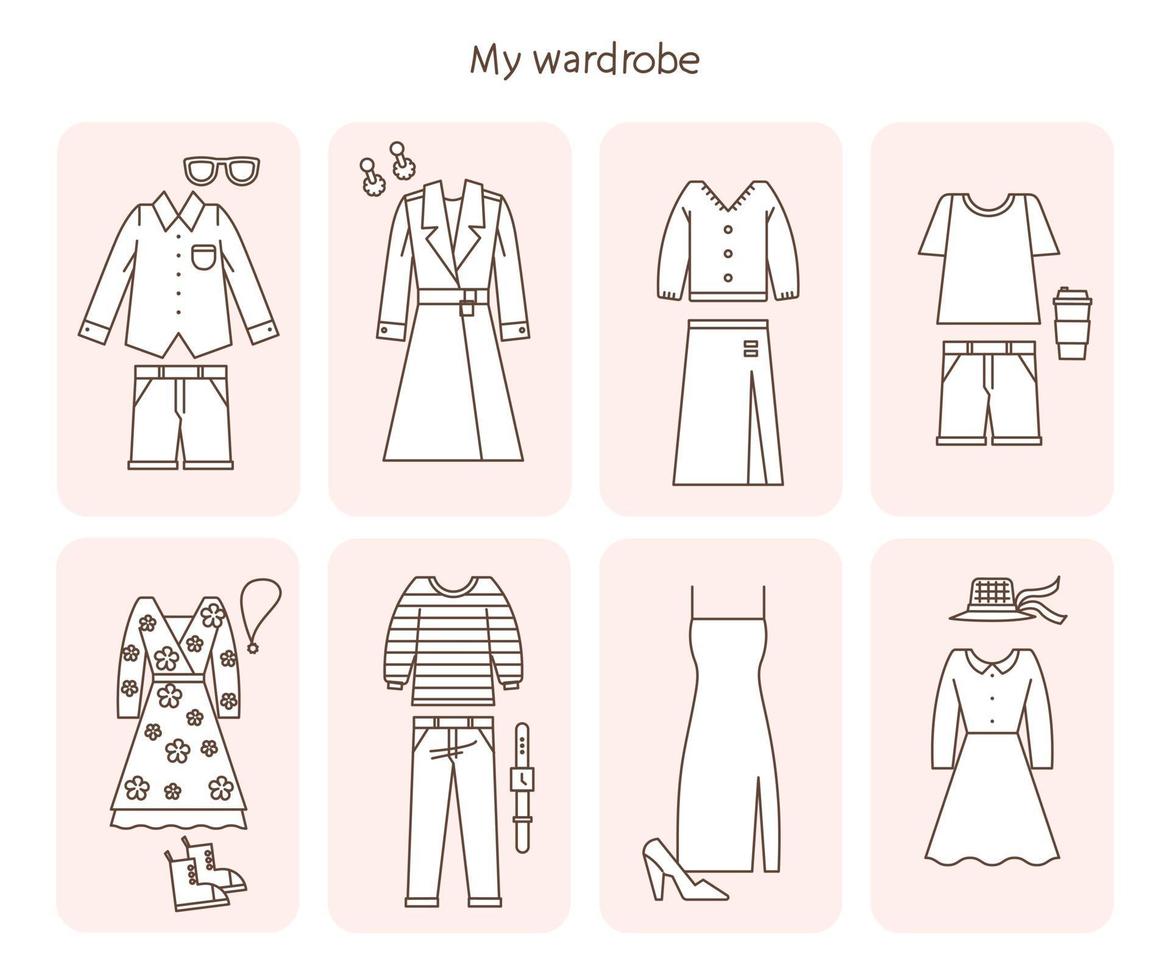 Suggested fashion coordination combination. flat design style minimal vector illustration.