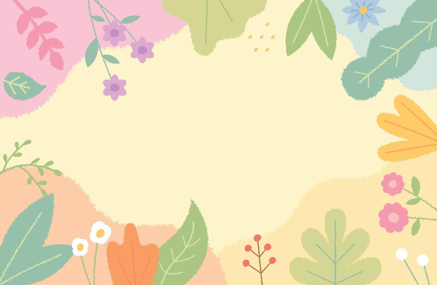 Card illustration decorated with cute flowers and leaves on the edge. Simple pattern design template. vector