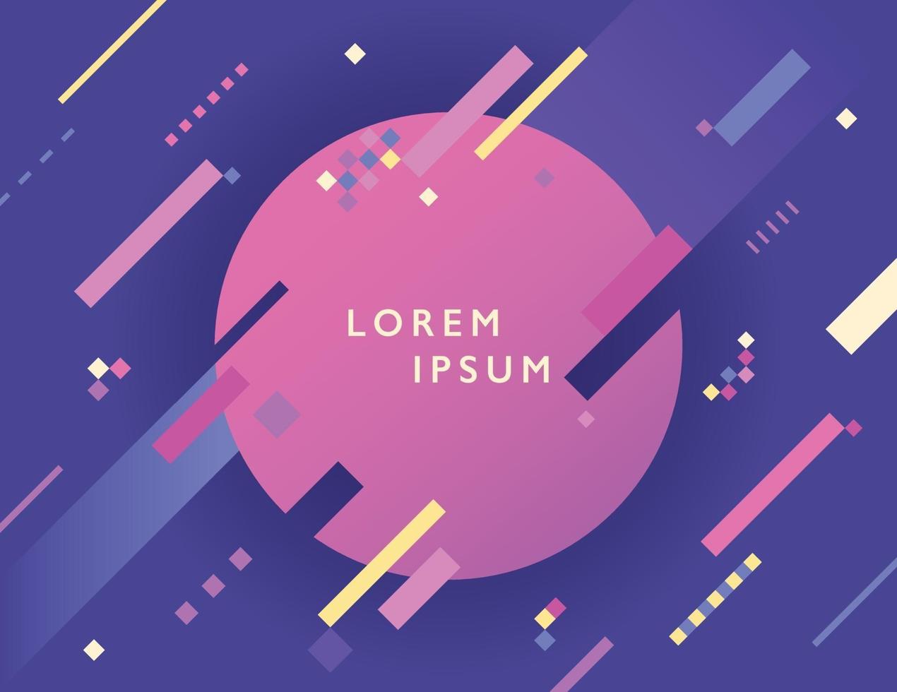 Square lines are falling around a large purple circle. Simple pattern design template. vector