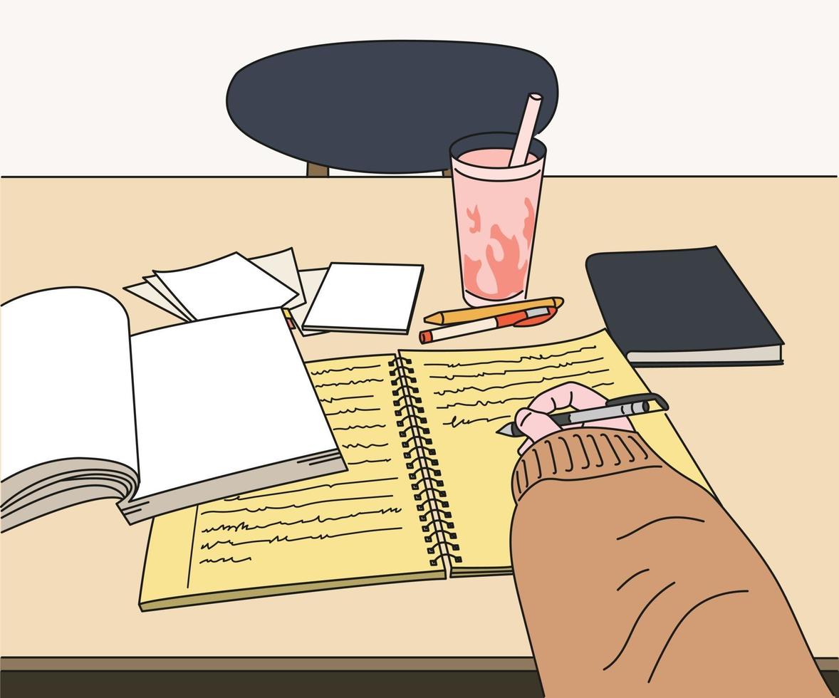A hand taking notes. hand drawn style vector design illustrations.